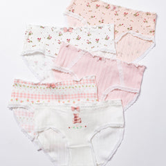 4pcs Girls Triangle Panties Floral Print Lace Elastic Waist Soft Comfort