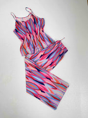 Boho Geo Print 2pc Set V Neck Cami Top & Wide Leg Pants