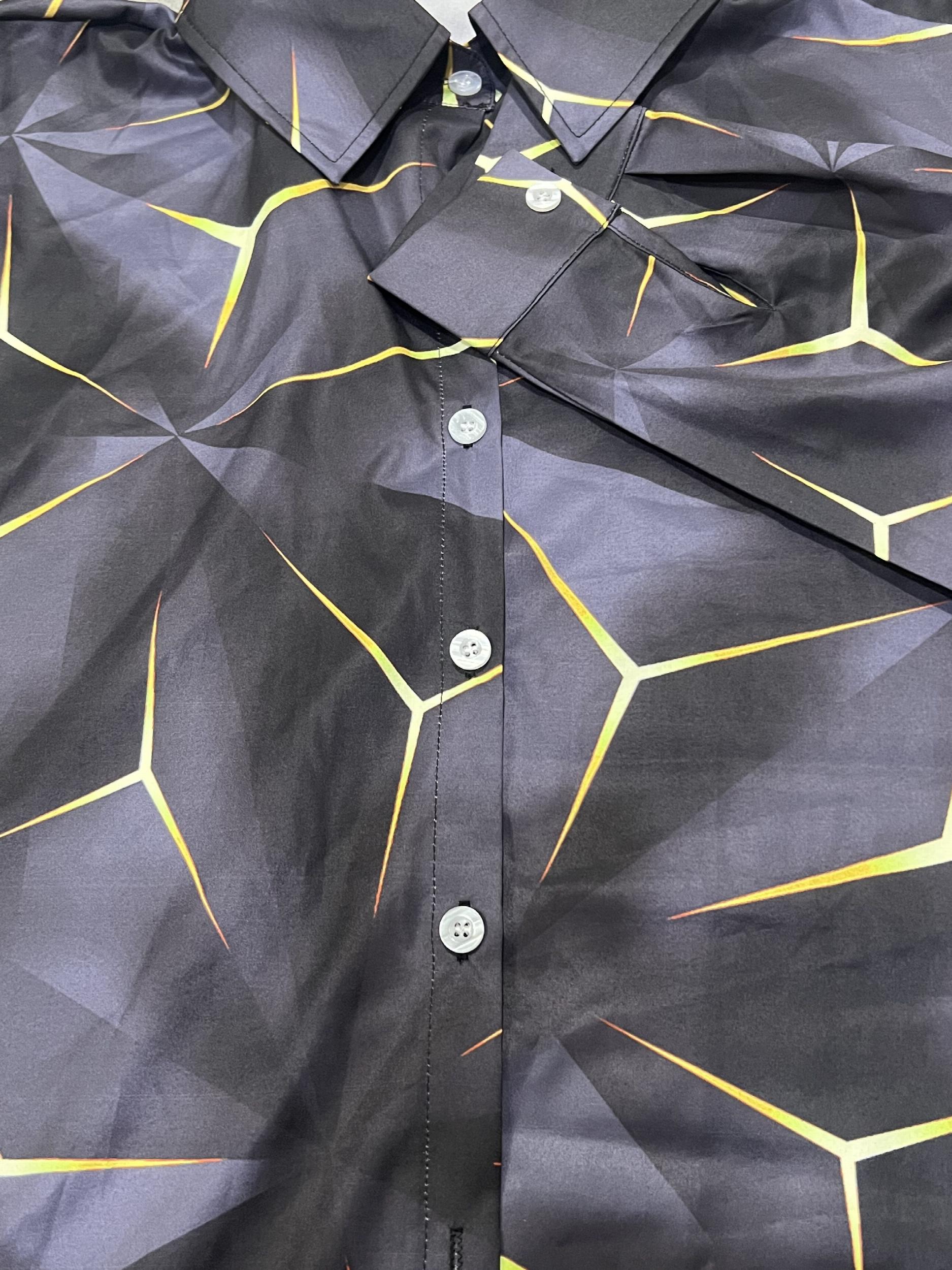 Geometric Print Men's Casual Button Up Long Sleeve Shirt