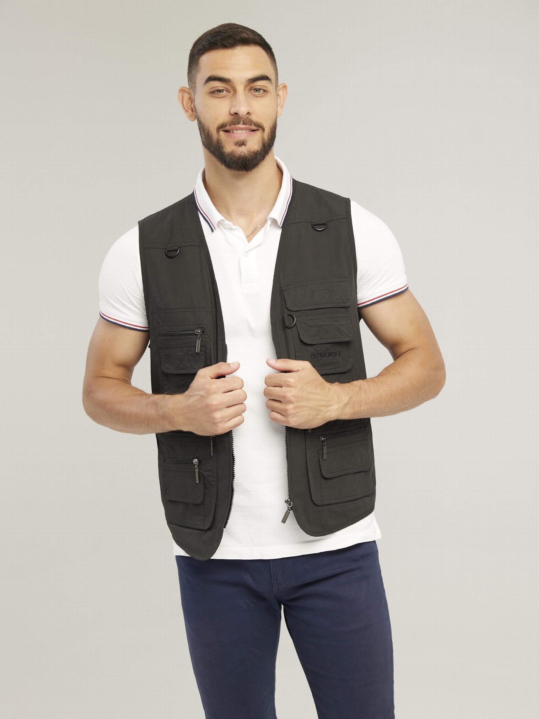 Men's Poplin Outdoors Travel Sports Pockets Utility Work Fishing Cargo Vest
