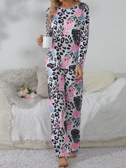 Leopard Print Pajama Set Long Sleeve Top & Pants