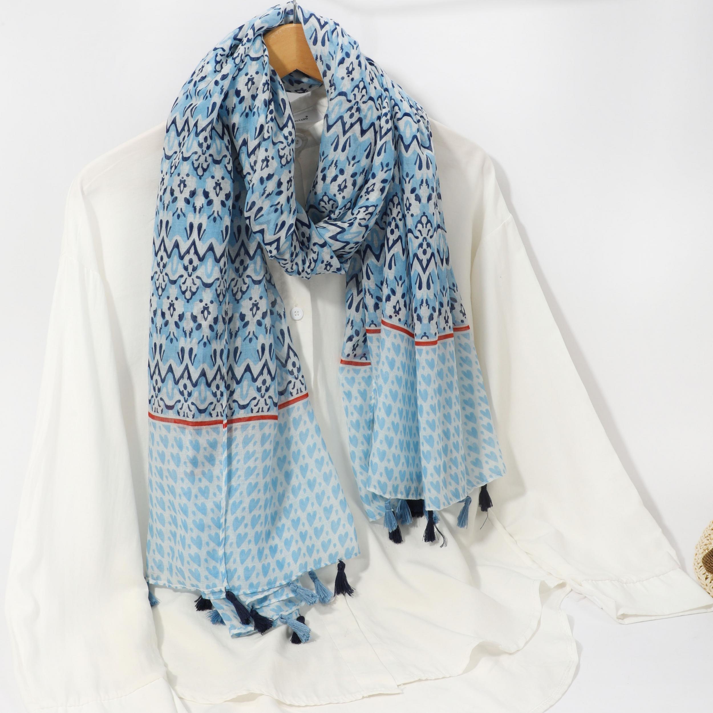Wavy Stripe Print Long Scarf Tassel Shawl Head Wrap