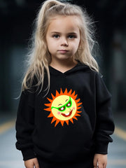 Kid's Cartoon Sun Print Outfit Hoodie & Pants Set Girl's Sporty Clothes