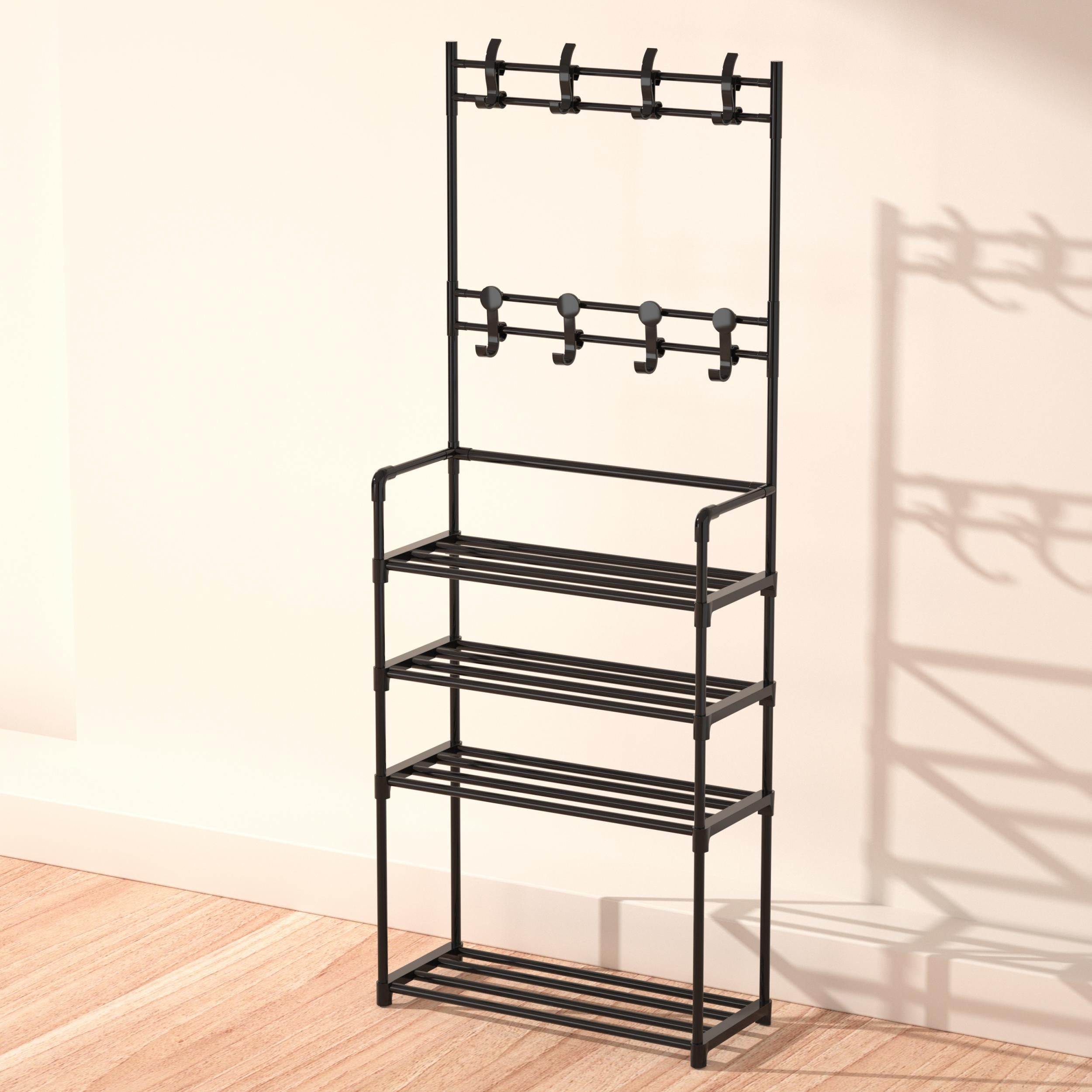 2-in-1 Multifunctional Shoes Organizer Shelf with Coat Rack