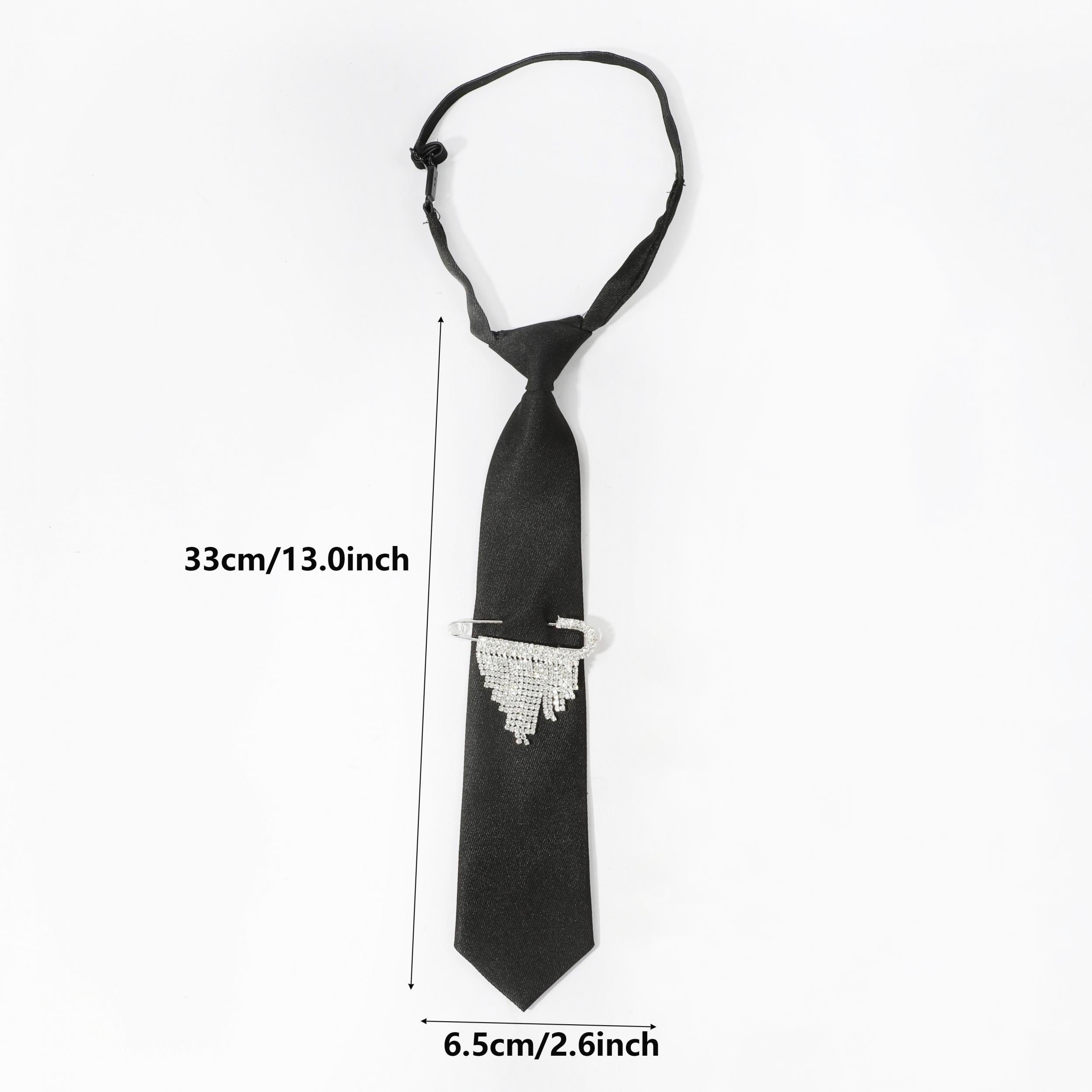 Rhinestone Tassel Brooch Necktie Solid Neck Tie For Shirt Decorative Tie