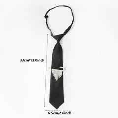 Rhinestone Tassel Brooch Necktie Solid Neck Tie For Shirt Decorative Tie