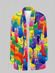Colorful Cat Print Open Front Cardigan Casual Long Sleeve Cardigan