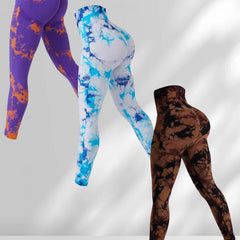3Pcs Tie Dye Seamless Yoga Pants High Stretch