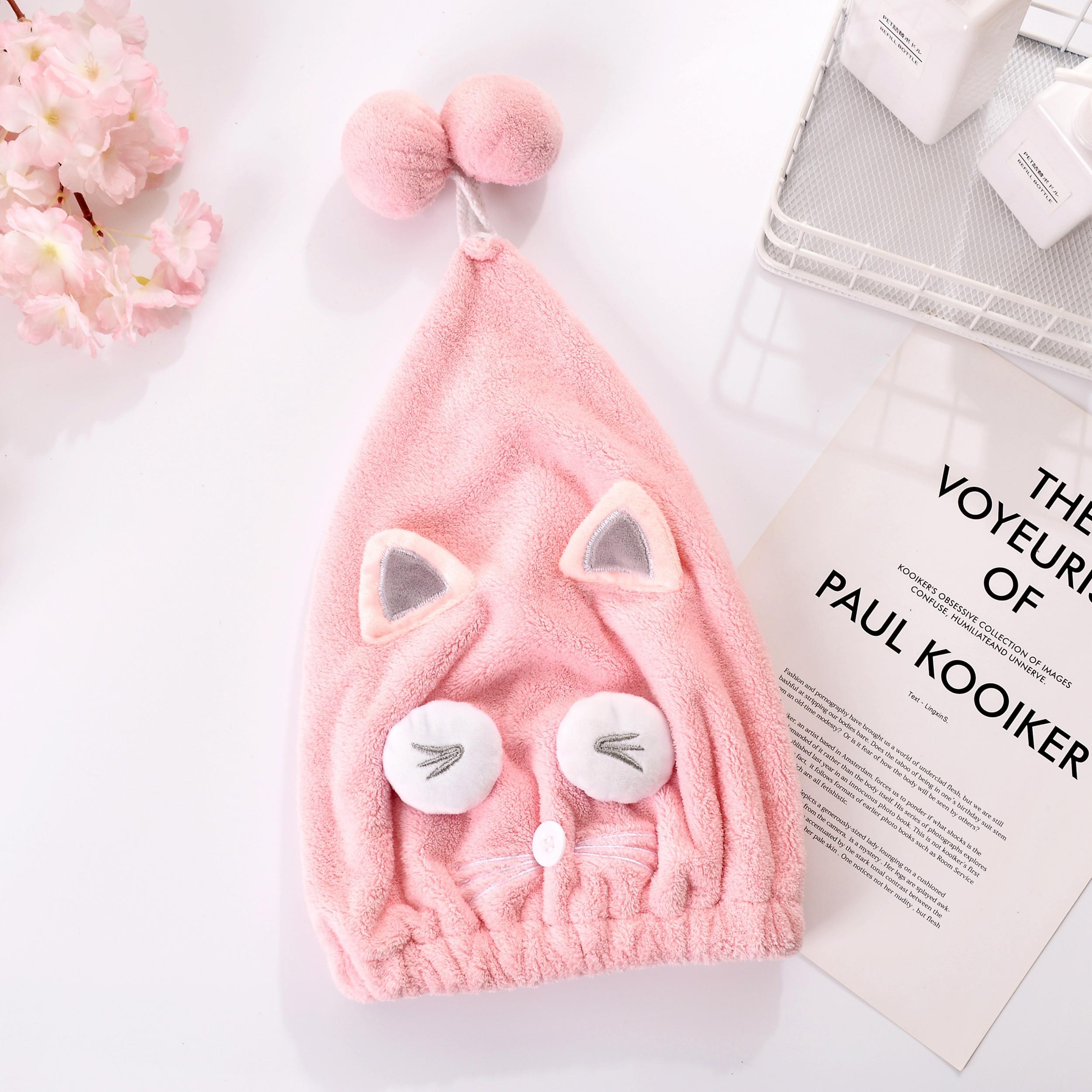 Cartoon Hair Drying Cap Soft Microfiber Hair Towel Cat Dry Hair Towel