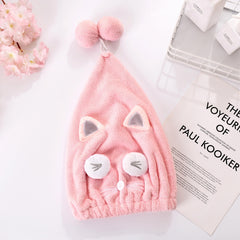 Cartoon Hair Drying Cap Soft Microfiber Hair Towel Cat Dry Hair Towel
