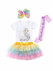 4pcs Toddler Girls Mermaid Graphic T Shirt & Mesh Tutu Skirt Set