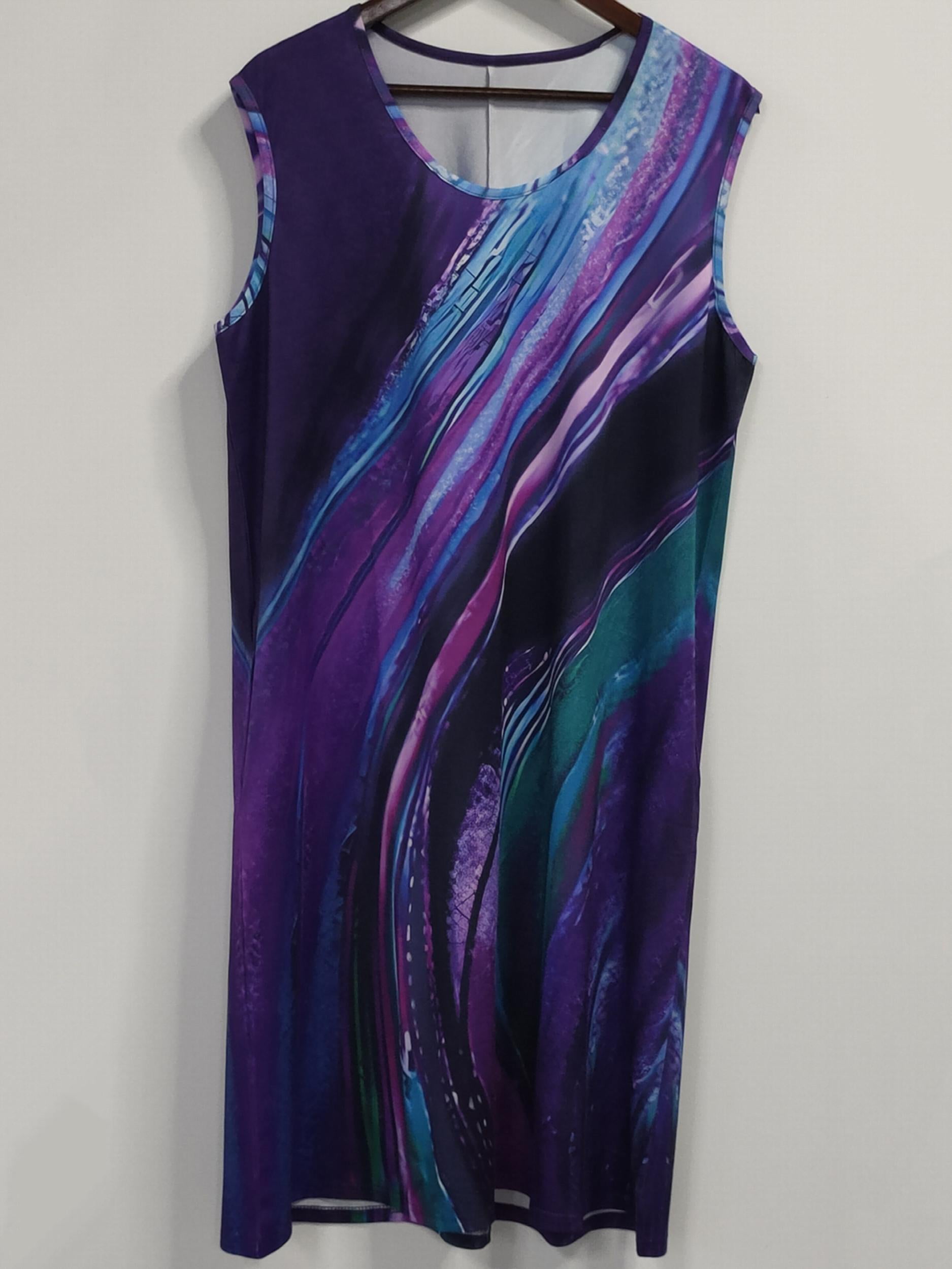 Women's Plus Random Print Tank Dress With Pockets