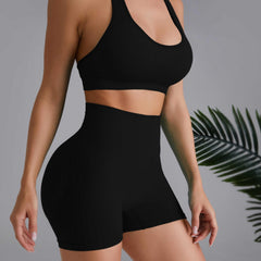 2pcs Solid Yoga Set Sports Bra & Butt Lifting Shorts