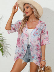 Floral Print Pink Open Front Cover Up Cardigan