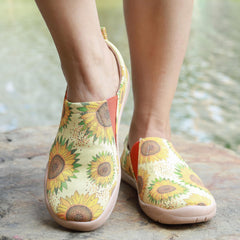Women's Sunflower Print Flat Shoes Slip On Canvas Outdoor Travel Shoes