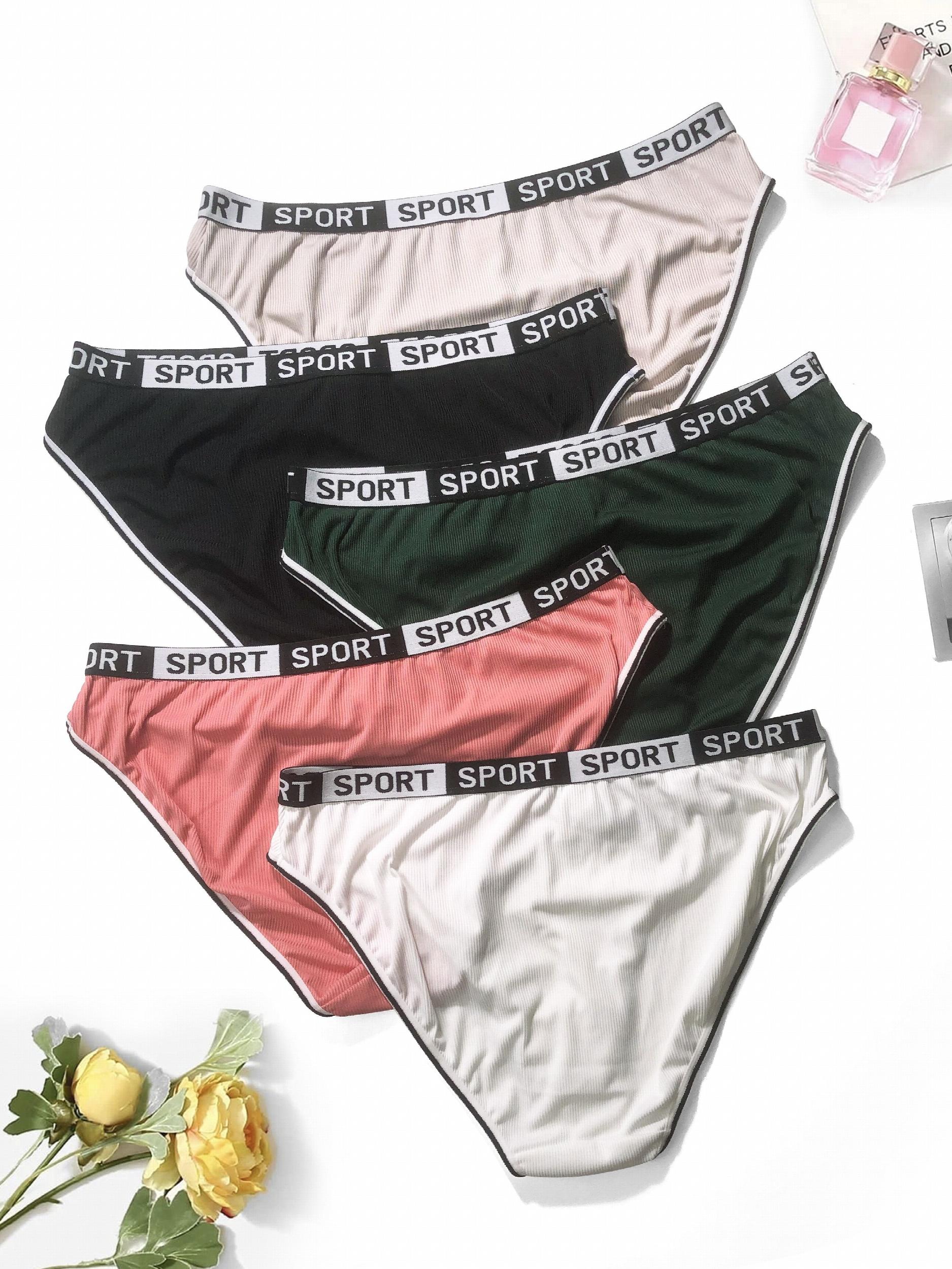 5 Pack Plus Size Sporty Panties Set Women's Plus Ribbed Briefs