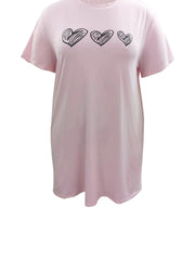 Heart Print Short Sleeve Round Neck Stretch Sleep Dress