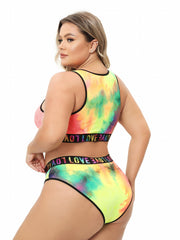 Tie Dye Letter Tape Tank Bra & Underwear Set