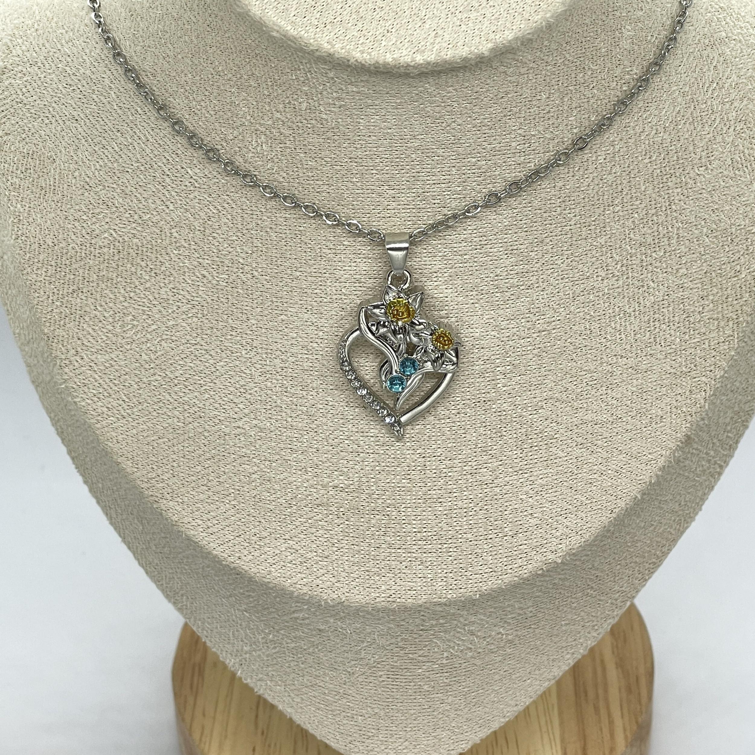 Heart shaped Lily Rhinestone Pendant Necklace For Women