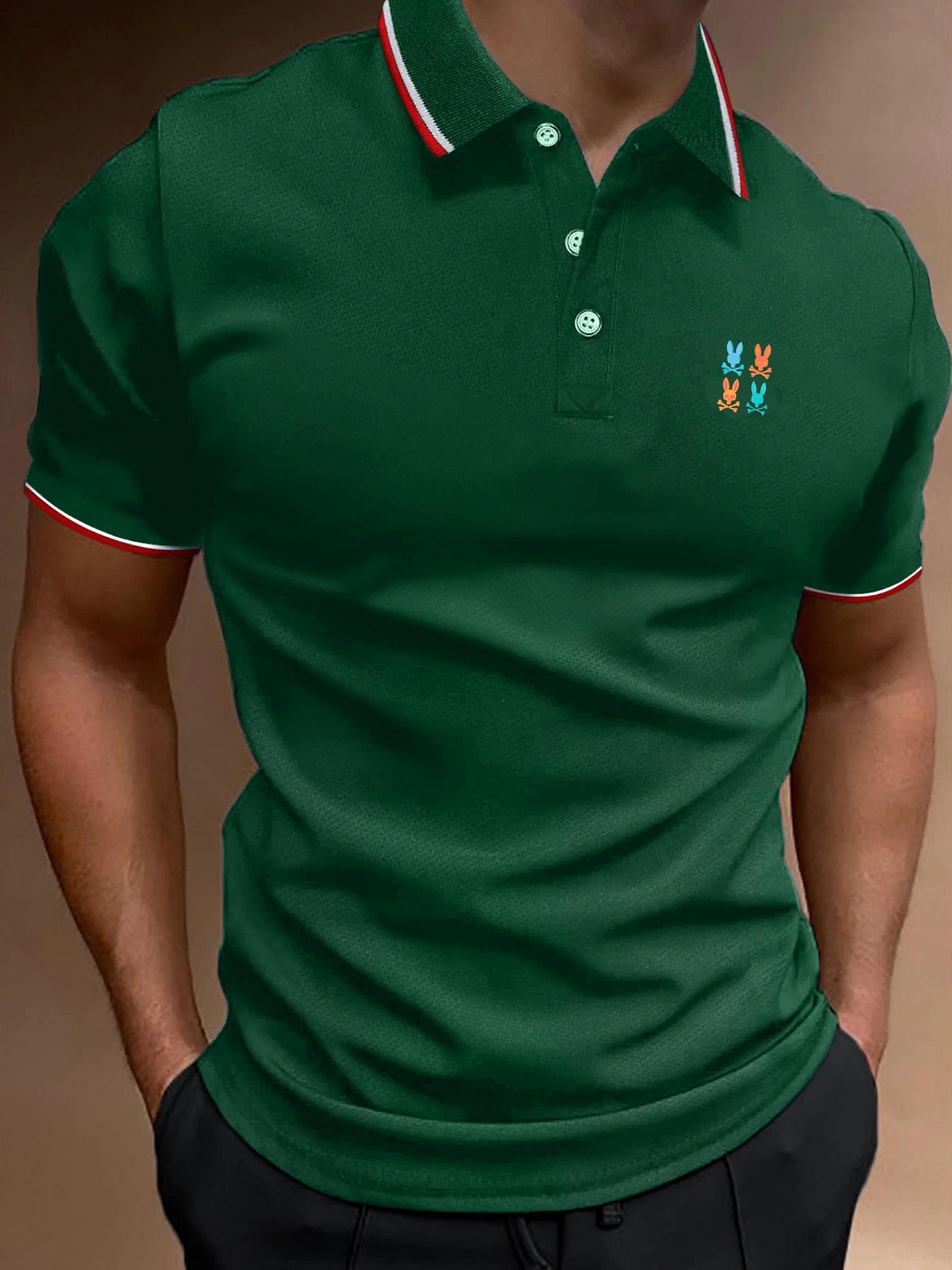 Men's Vintage Polo Shirt Casual Sport Button Up Polo Shirt