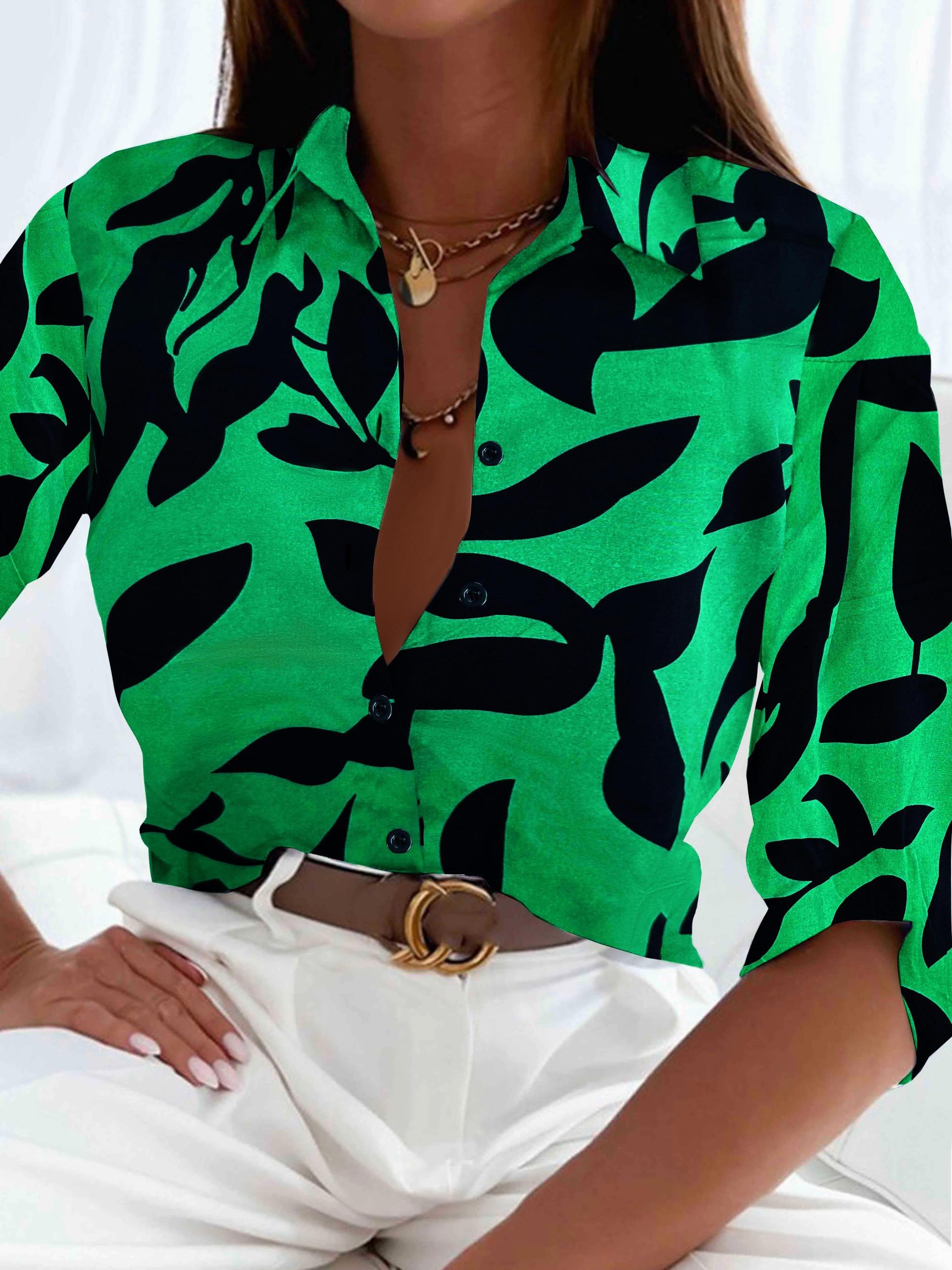 Floral Print Long Sleeve Button-Up Blouse