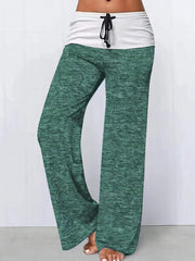 Block Drawstring Pants Long Length Wide Leg Pants Women's Clothing