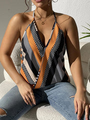 Striped & Polka Dot Halter Neck Cami Top