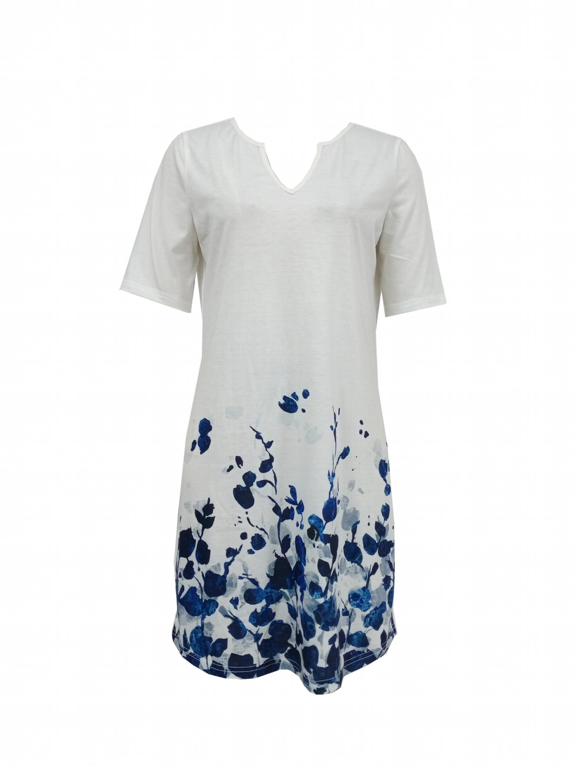 Floral Print Dress Casual V Neck Short Sleeve Dress Women's Clothing