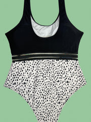 Colorblock Dalmatian Print Mesh One Piece Swimsuit