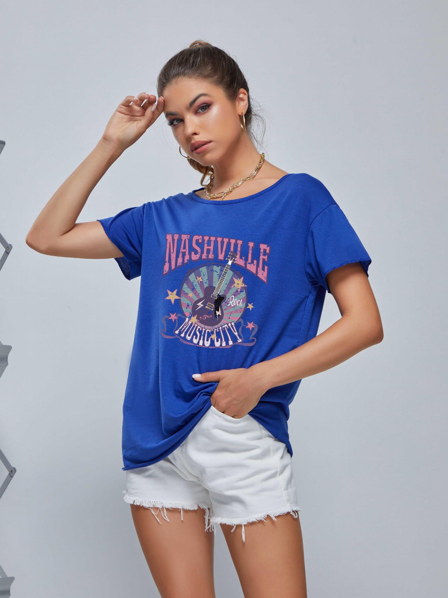 Women's Guitar Music Casual Sports Tee Crew Neck Short Sleeve