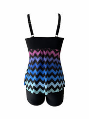 Wavy Striped Tankini Set - Two Pieces Swimsuit