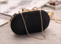 Golden Evening Clutch Bag Metal Bow Chain Shoulder Bag