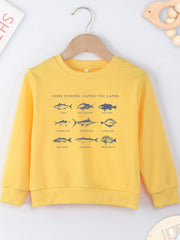 Fish Print Boys Casual Pullover Sweatshirt Long Sleeve Crew Neck Tops