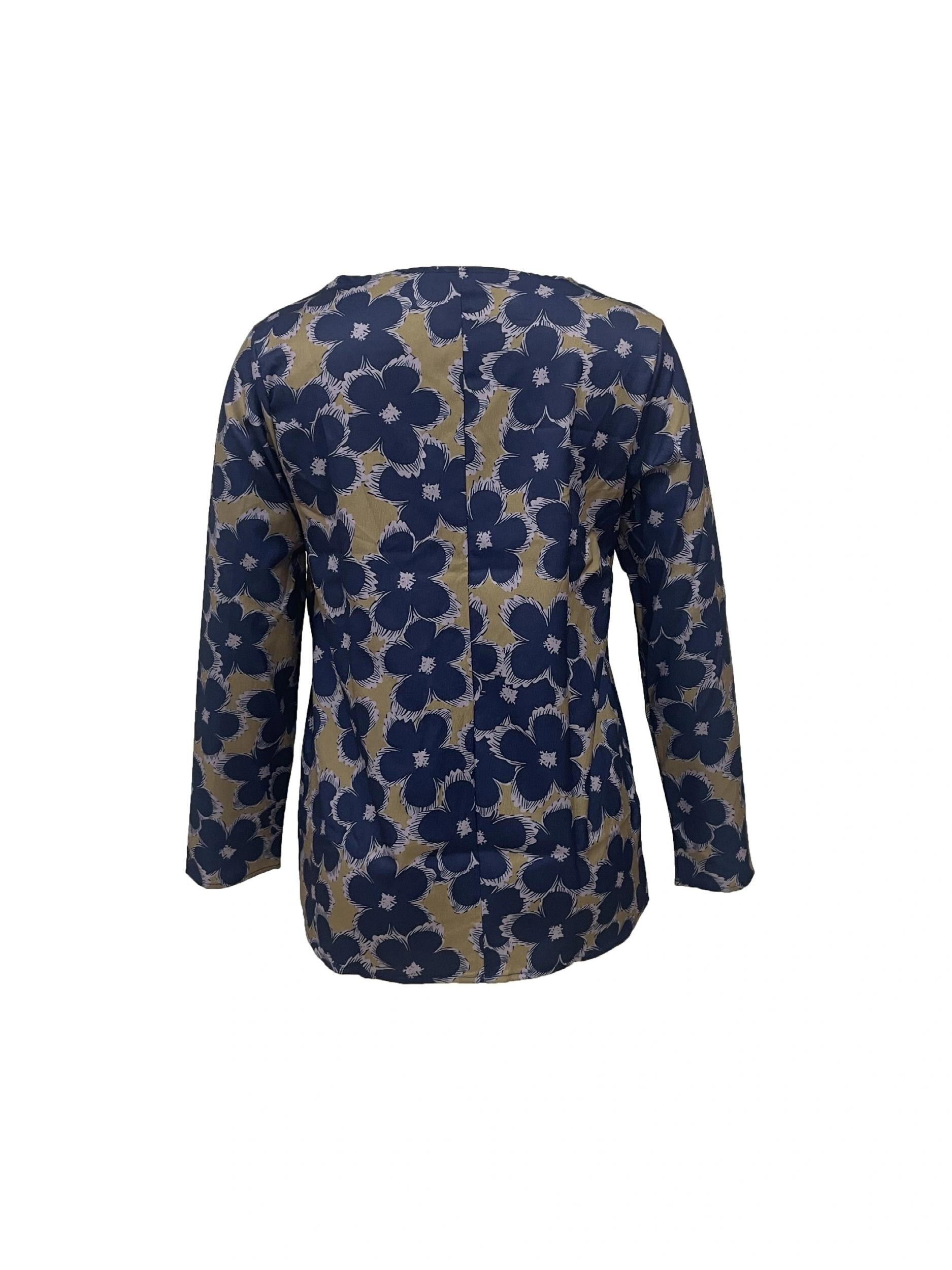Floral Print Long Sleeve V Neck Blouse