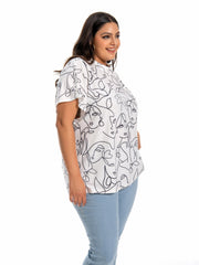 Abstract Print Mock Neck T-shirt