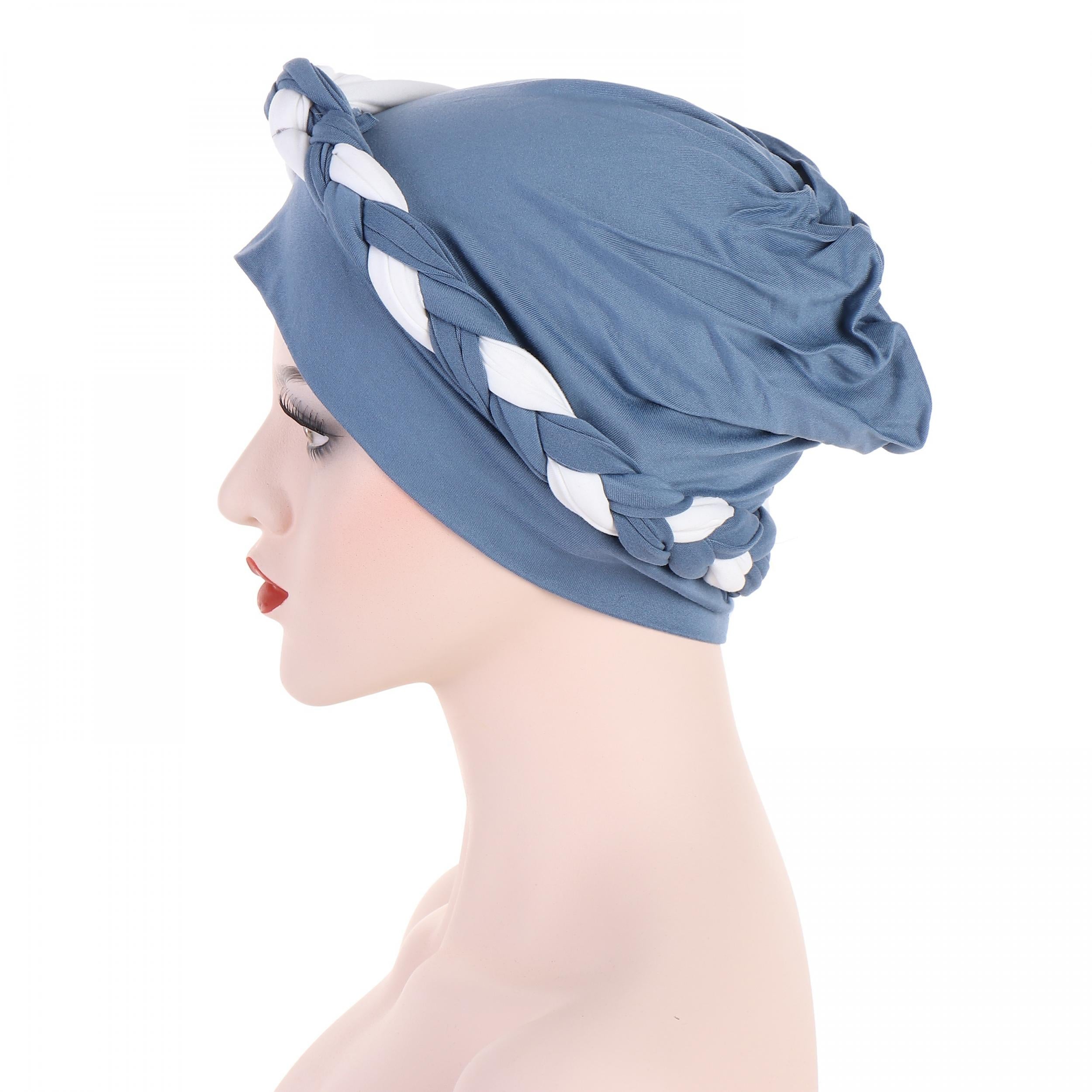 Casual Braided Turban Cap Double Headwrap Beanie Elastic Head Scarf