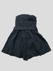 Off Shoulder Solid Ruched Wide Leg Romper
