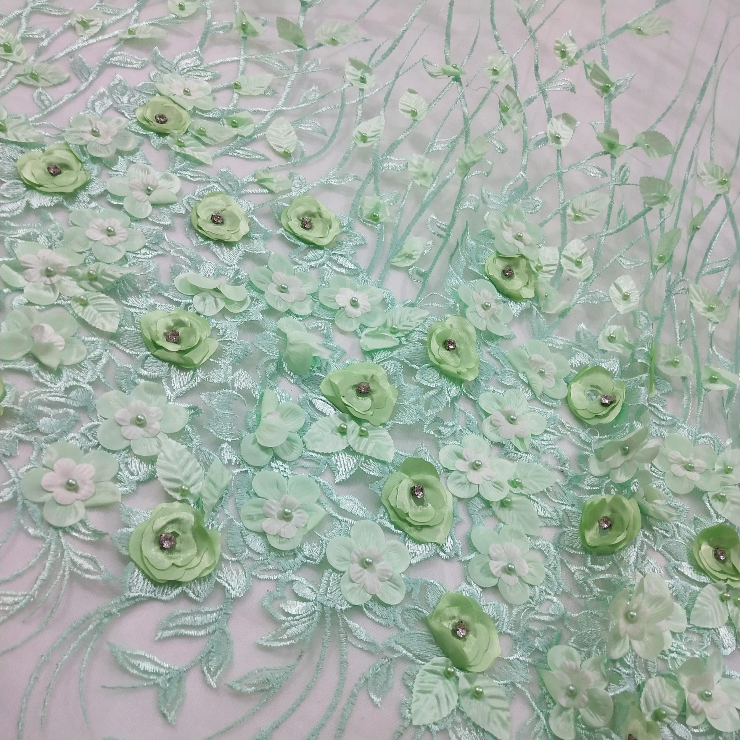1pc Florals Rhinestones Lace Applique Pearls Embroidery Couture Net Lace Fabrics