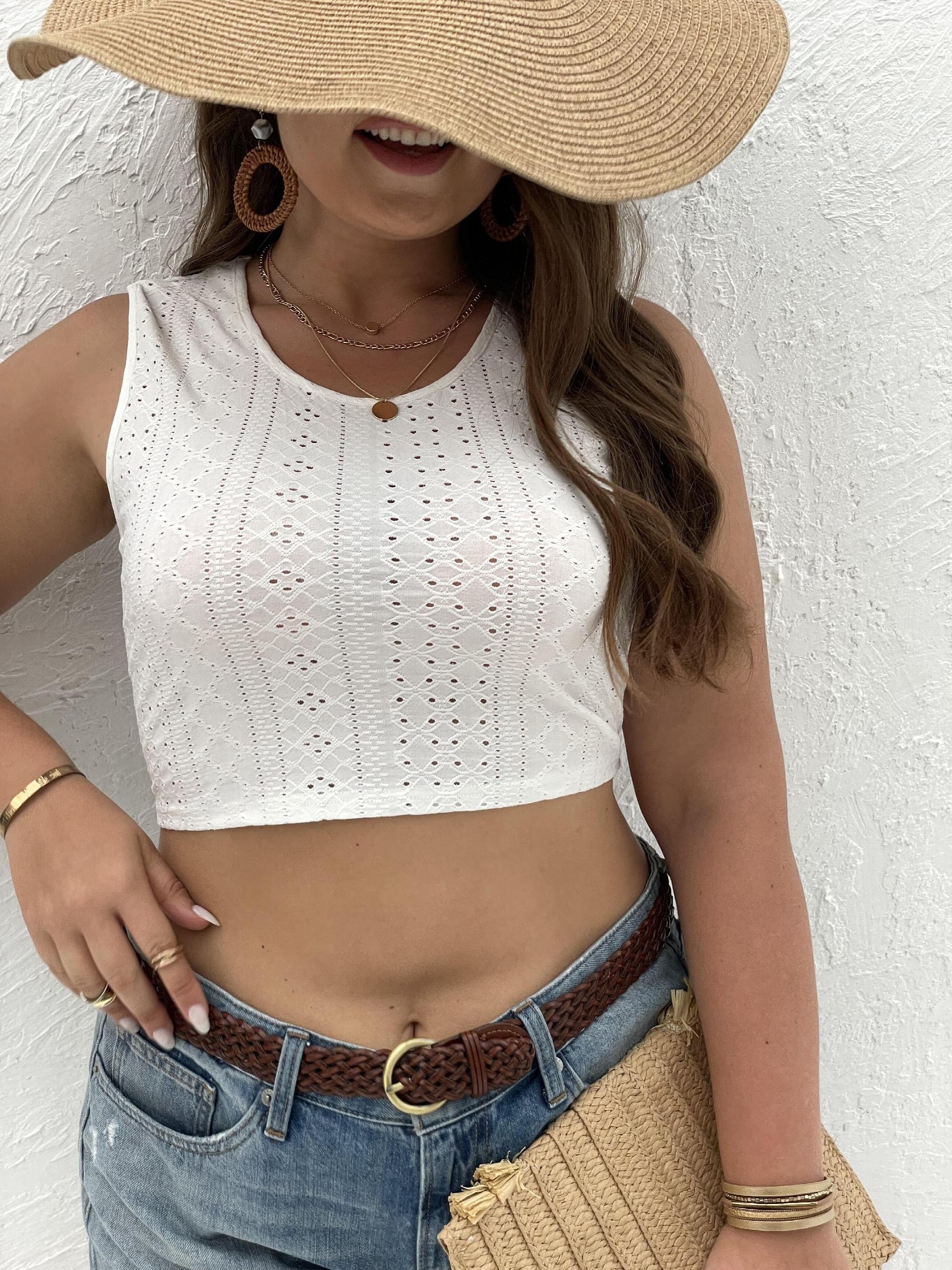 Eyelet Embroidered Crop Tank Top