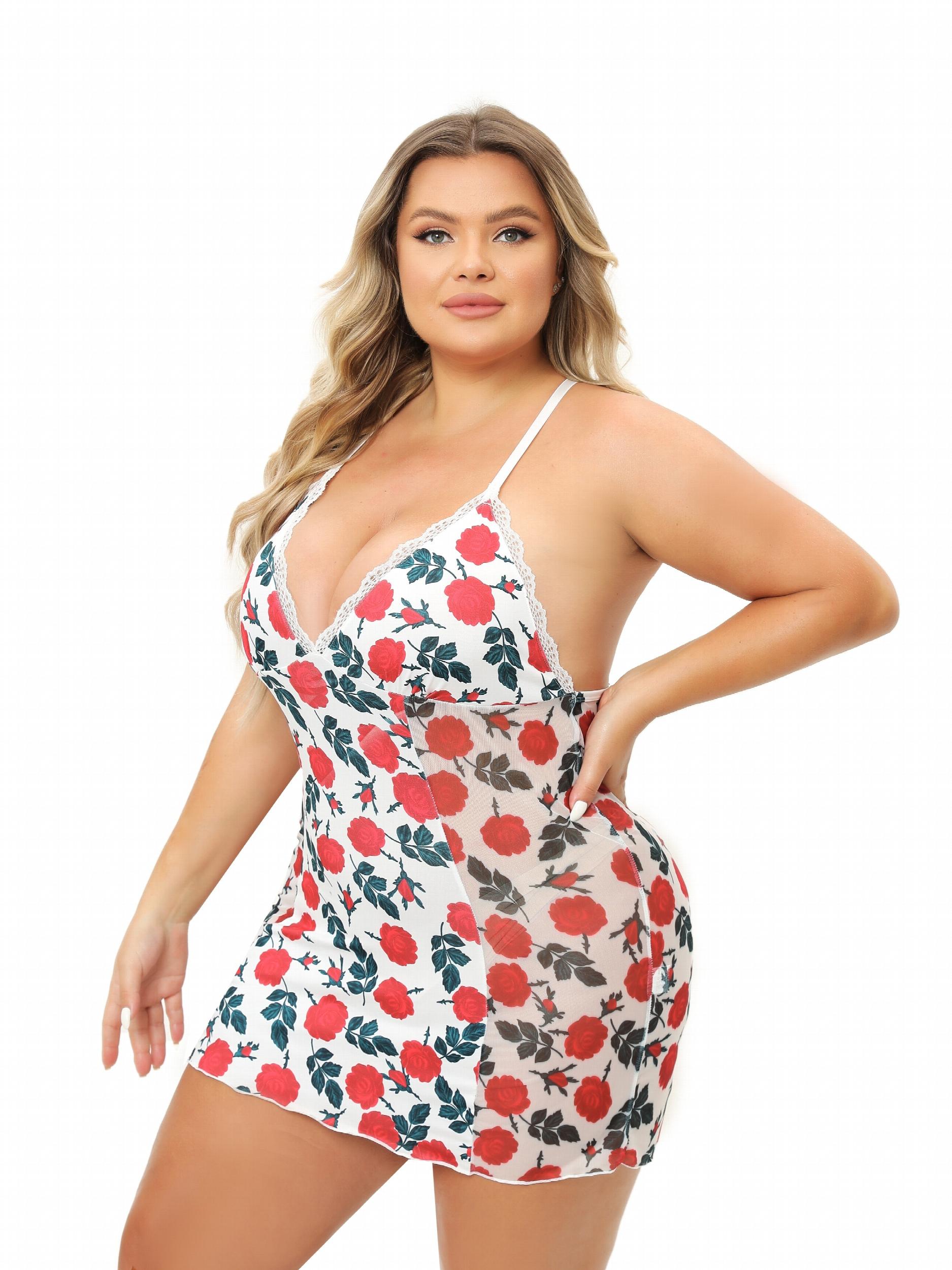 Sexy Floral Print Lace Trim Bodycon Chemise