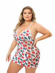 Sexy Floral Print Lace Trim Bodycon Chemise