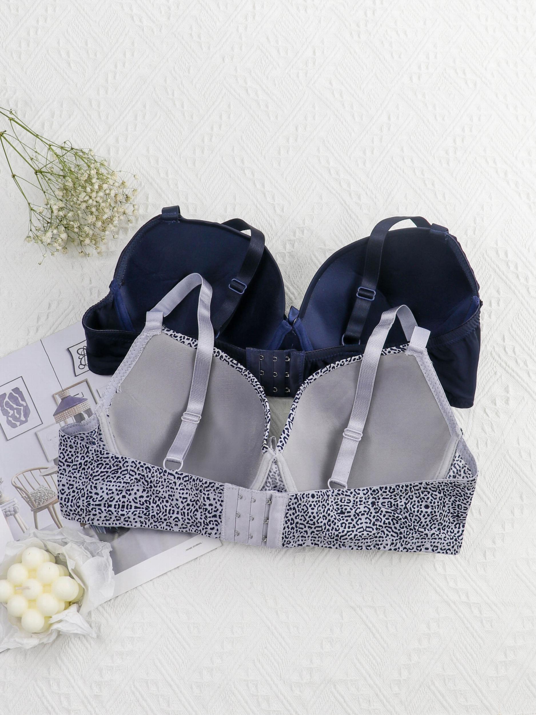 2 Pack Plus Size Casual Bras Set Women's Plus Bow Knot Underwire Full Coverage
