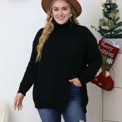 Turtleneck Sweater Long Sleeve Split Knitted Jumper