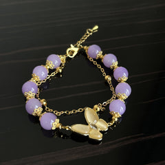 Golden Butterfly Purple Bead Bracelet Chinese Style