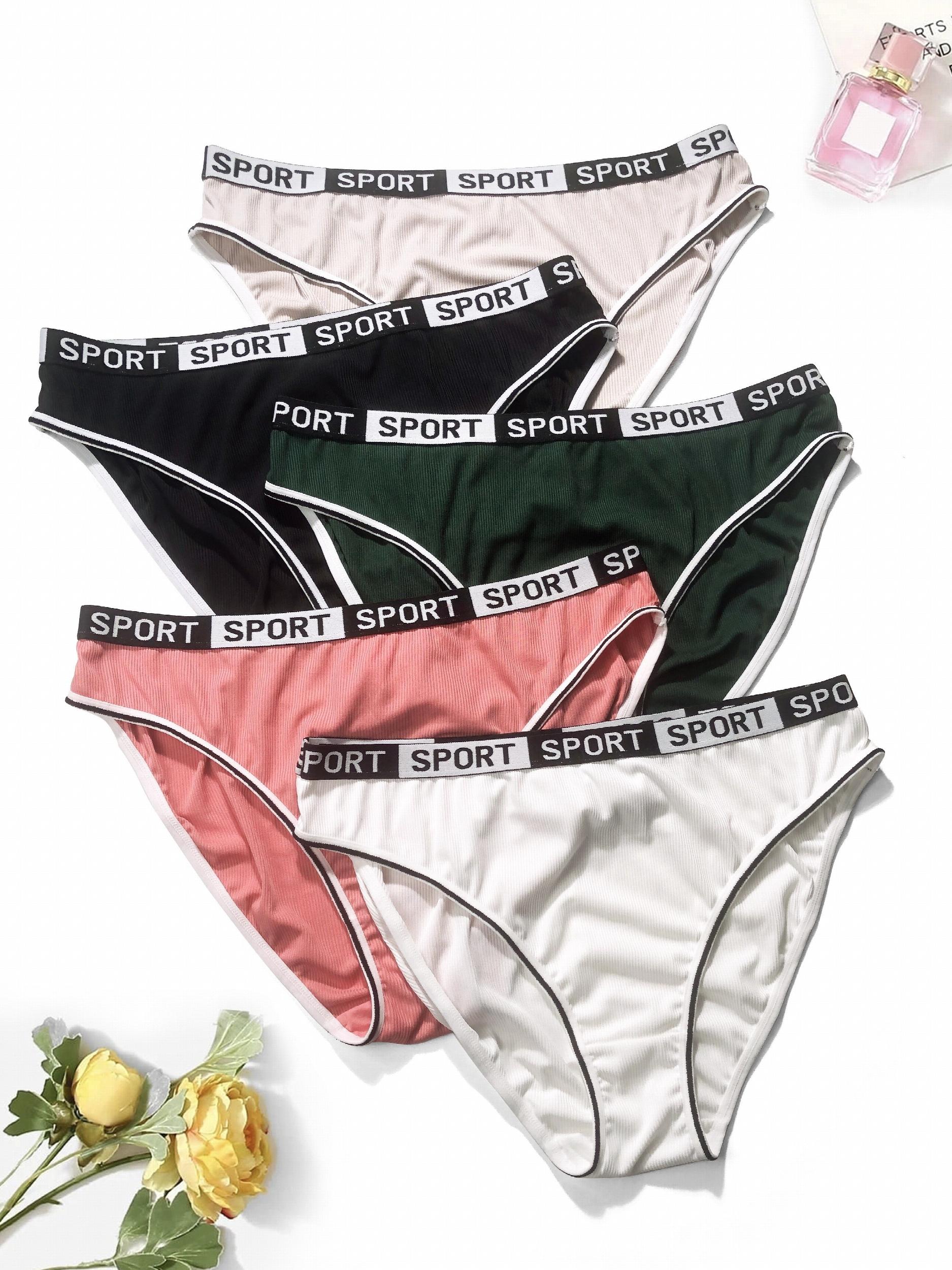 5pk Plus Size Panties Set Women's Contrast Letter Tape Mid Waisted Panties 5pcs