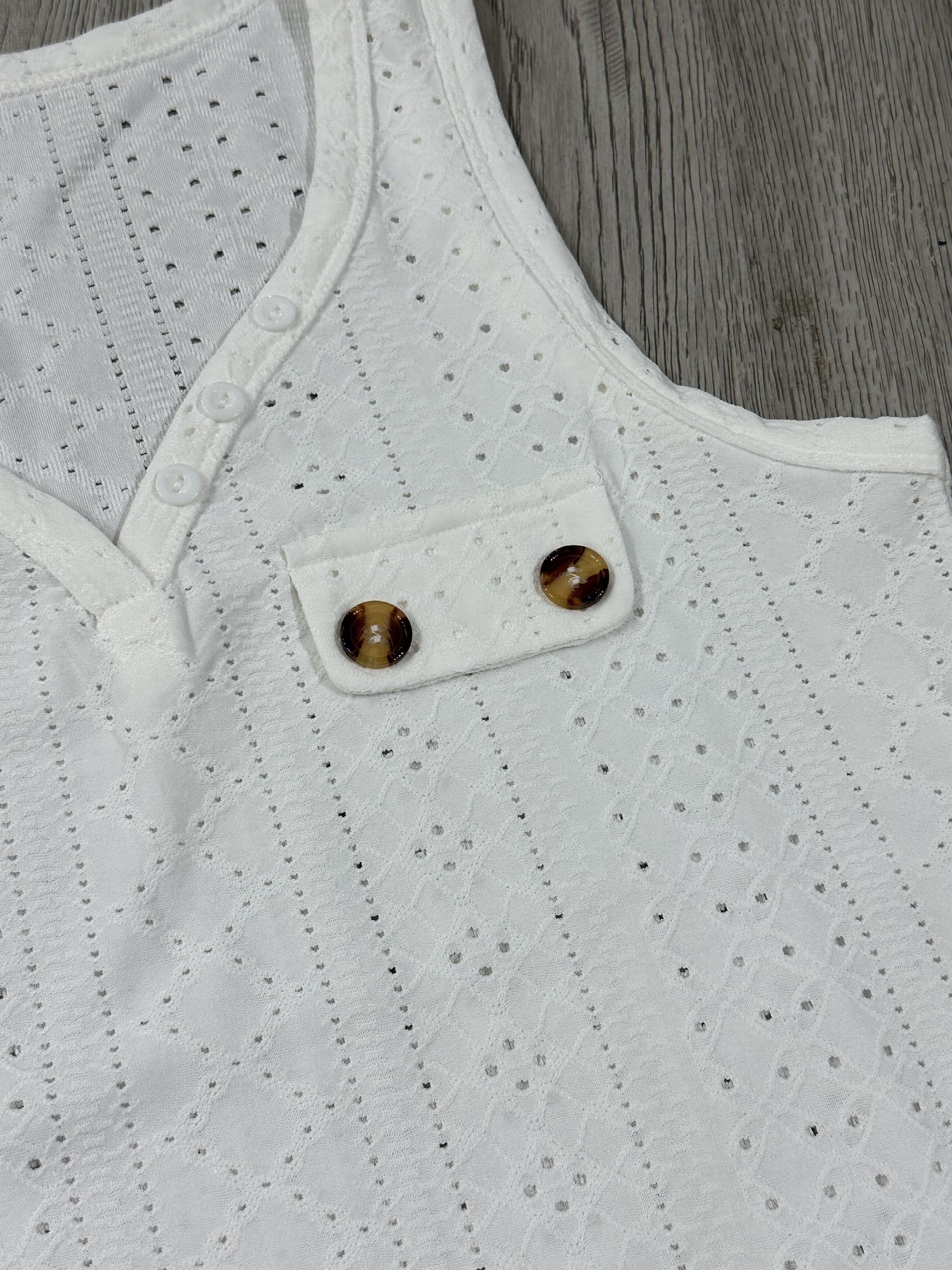 Eyelet V Neck Tank Top Button Front Sleeveless Summer Casual Women's Clothing