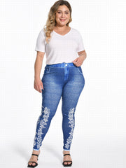 Floral Print High Rise Leggings Women's Plus Casual Skinny Pants