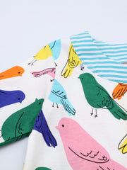 Colorful Birds Toddler Girls Cotton Long Sleeve Dress 2-7 Years