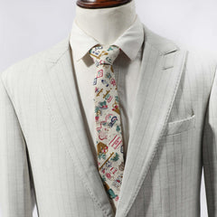 Men's Cartoon Pattern Necktie Bow Tie Set For Wedding Party Wear