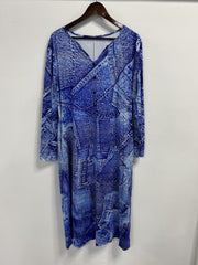 Denim Print Button Decor Long Sleeve Dress With Pockets